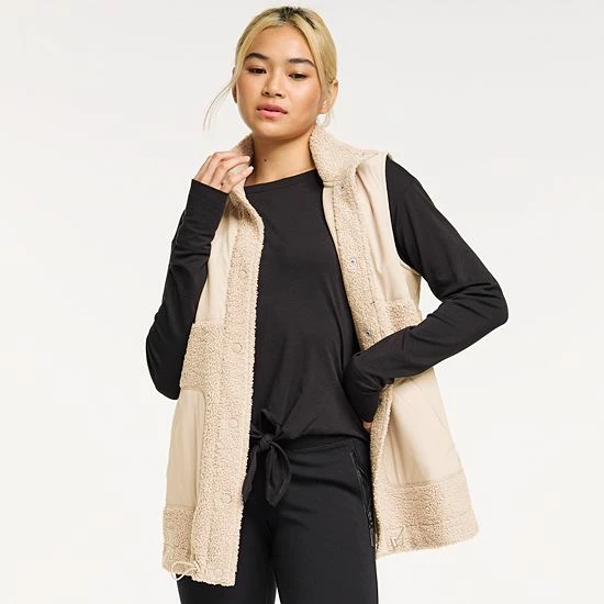 Women's FLX Snap-Front Boucle Mixed-Media Vest Mineral Black - Image 6