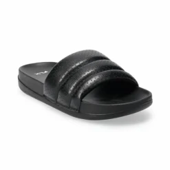 FLX Relay Women's Comfort Slide Sandals Black Leaves