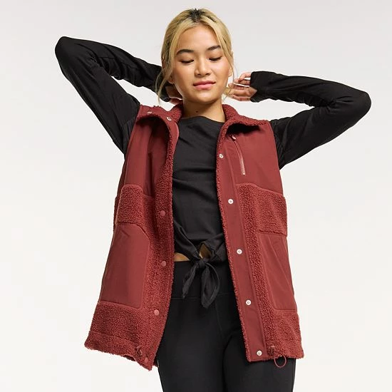 Women's FLX Snap-Front Boucle Mixed-Media Vest Mineral Black - Image 10