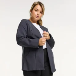 Plus Size FLX Commuter Elevate Open-Front Ponte Blazer Mineral Black