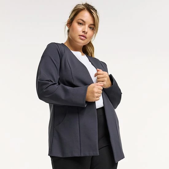 Plus Size FLX Commuter Elevate Open-Front Ponte Blazer Mineral Black