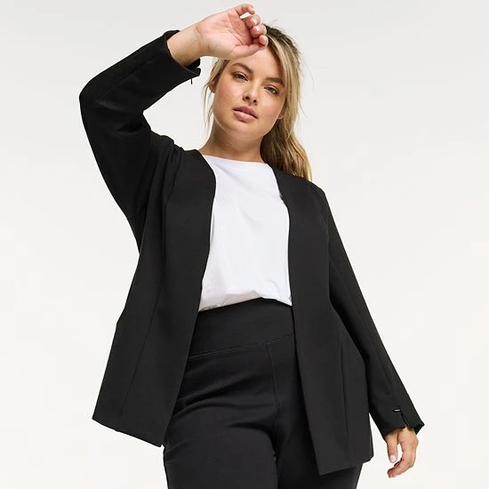 Plus Size FLX Commuter Elevate Open-Front Ponte Blazer Mineral Black - Image 4