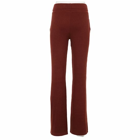 Women's FLX Ribbed High-Waisted Flared Sweater Pants Chic Burgundy - Image 2