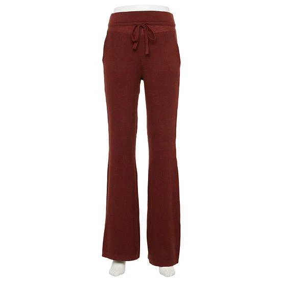 Women's FLX Ribbed High-Waisted Flared Sweater Pants Chic Burgundy - Image 5