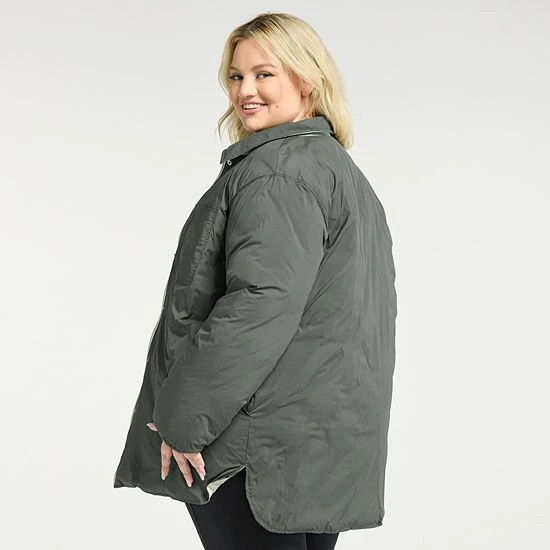 Plus Size FLX Insulated Reversible Long Jacket Ivory Silk - Image 2