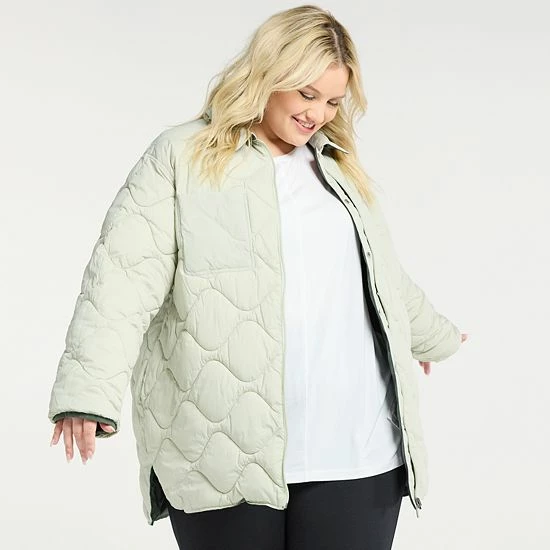 Plus Size FLX Insulated Reversible Long Jacket Ivory Silk - Image 3