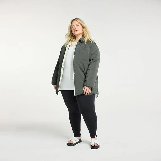 Plus Size FLX Insulated Reversible Long Jacket Ivory Silk - Image 4
