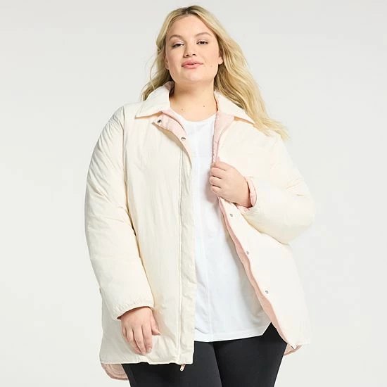 Plus Size FLX Insulated Reversible Long Jacket Ivory Silk - Image 5