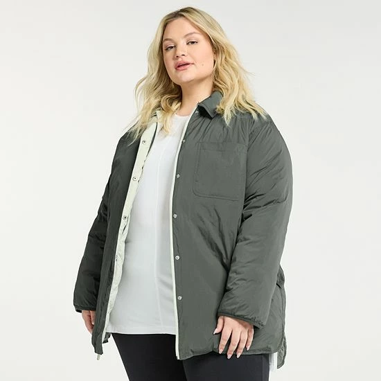 Plus Size FLX Insulated Reversible Long Jacket Ivory Silk - Image 6