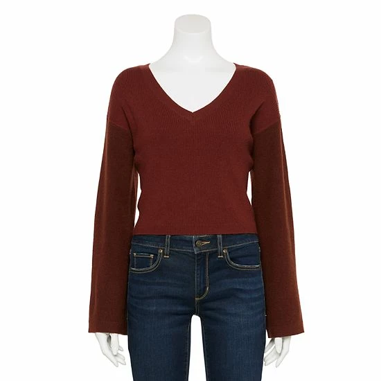 Women's FLX Ribbed Open-Back V-Neck Sweater Chic Burgundy - Image 5