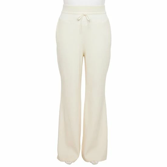 Plus Size FLX Ribbed High-Waisted Flared Sweater Pants Chic Burgundy