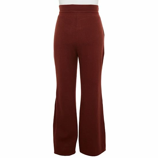 Plus Size FLX Ribbed High-Waisted Flared Sweater Pants Chic Burgundy - Image 2