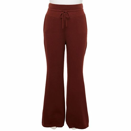 Plus Size FLX Ribbed High-Waisted Flared Sweater Pants Chic Burgundy - Image 4