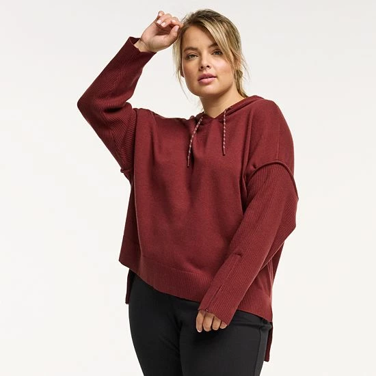 Plus Size FLX Hooded High-Low Sweater Chic Burgundy - Image 5