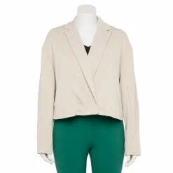Plus Size FLX Double-Breasted Crop Blazer Sand Trap
