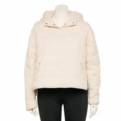 Plus Size FLX Quilted Packable Pullover Jacket Black White