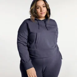 Plus Size FLX Embrace French Terry Popover Hoodie Plum Sherry