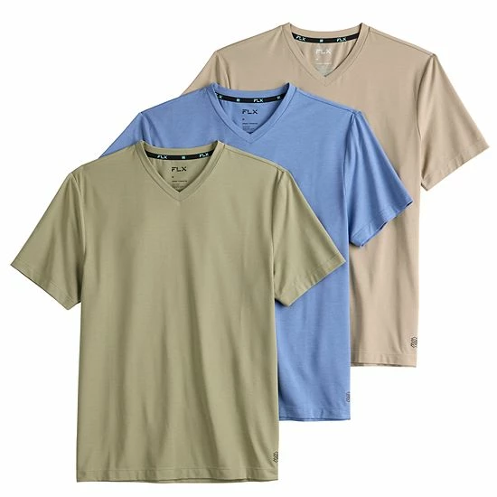 Men's FLX 3-Pack Dynamic Comfort V-Neck Tee Set Green - Image 8