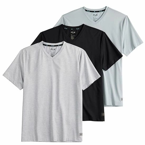 Men's FLX 3-Pack Dynamic Comfort V-Neck Tee Set Green - Image 9