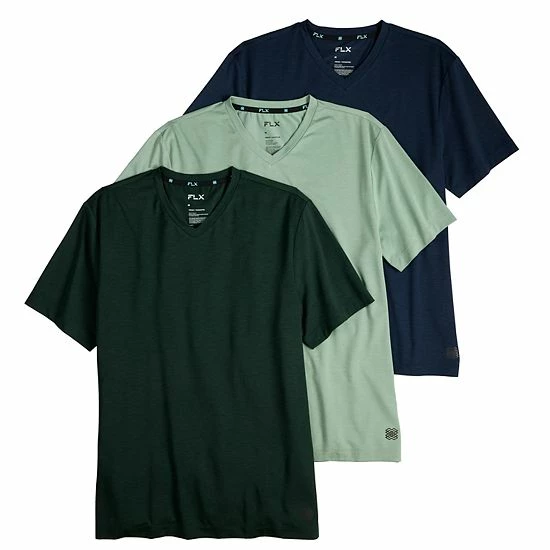 Men's FLX 3-Pack Dynamic Comfort V-Neck Tee Set Green - Image 11