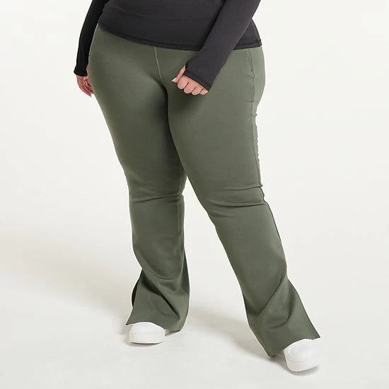 Plus Size FLX Elevate High-Waisted Slit Flare-Leg Pants Plum Sherry