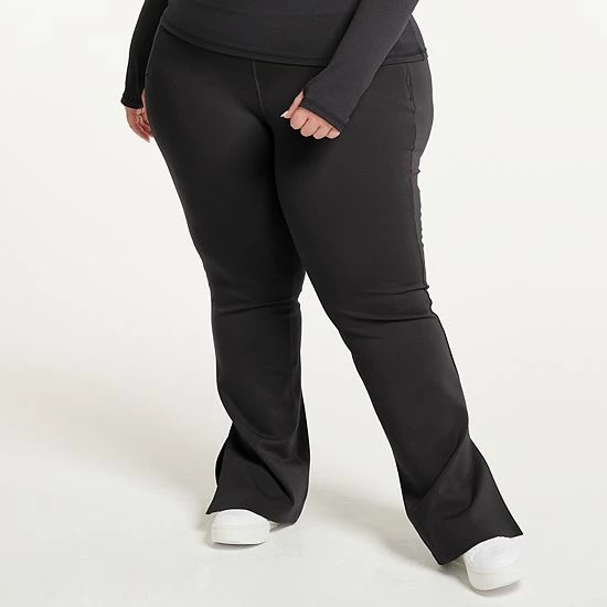 Plus Size FLX Elevate High-Waisted Slit Flare-Leg Pants Plum Sherry - Image 2