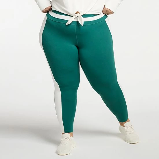 Plus Size FLX Affirmation Colorblock High-Waisted 7/8 Leggings Navy Lime Green - Image 2