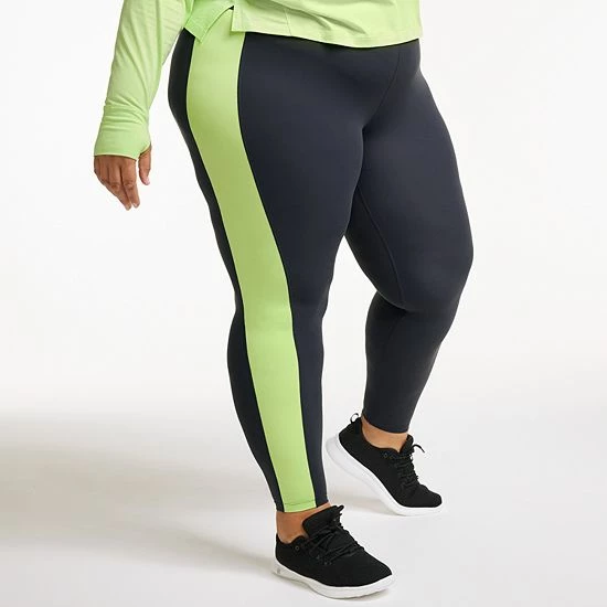 Plus Size FLX Affirmation Colorblock High-Waisted 7/8 Leggings Navy Lime Green - Image 5