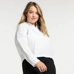 Plus Size FLX Woven Popover Top Modern White