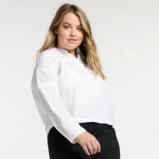 Plus Size FLX Woven Popover Top Modern White