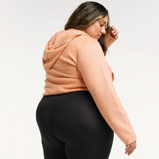 Plus Size FLX Hooded Half-Zip Mixed-Media Pullover Sand Trap - Image 2