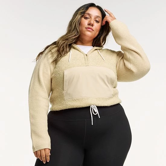 Plus Size FLX Hooded Half-Zip Mixed-Media Pullover Sand Trap - Image 4