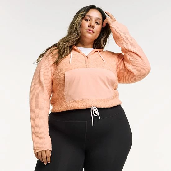 Plus Size FLX Hooded Half-Zip Mixed-Media Pullover Sand Trap - Image 5