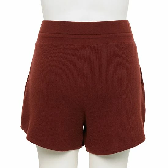 Plus Size FLX Ribbed High-Waisted Sweater Shorts Chic Burgundy - Image 2