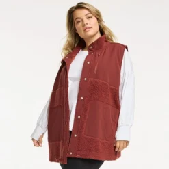 Plus Size FLX Boucle Mixed-Media Vest Plum Sherry