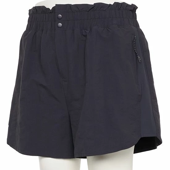 Plus Size FLX High-Waisted Paperbag-Waist Shorts Mineral Black