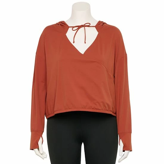 Plus Size FLX Surplice Lightweight Hoodie Chic Burgundy - Image 2