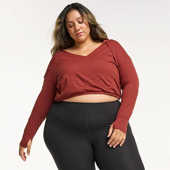 Plus Size FLX Surplice Lightweight Hoodie Chic Burgundy - Image 5