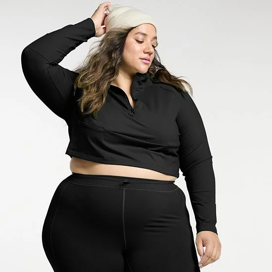 Plus Size FLX Quarter-Zip Crop Mockneck Jacket Mineral Black - Image 2