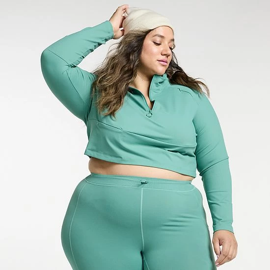 Plus Size FLX Quarter-Zip Crop Mockneck Jacket Mineral Black - Image 3