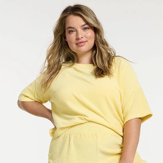 Plus Size FLX Boxy Terry Cloth Top Plum Sherry - Image 4