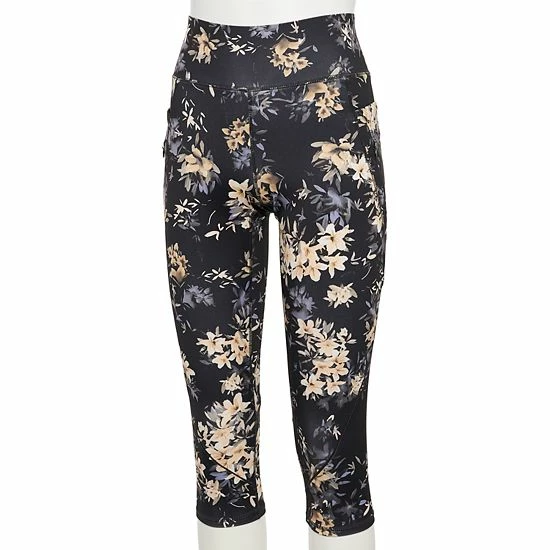 Women's FLX Ascent High-Waisted Capri Leggings Pitch Black Floral - Image 4