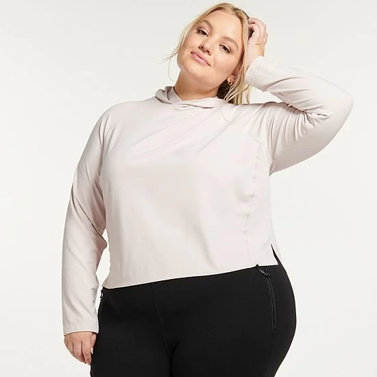 Plus Size FLX Side Slit Lightweight Hoodie Chaz Gray