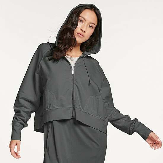 Women's FLX Embrace Fleece Boxy Zip-Up Hoodie Sand Trap - Image 8