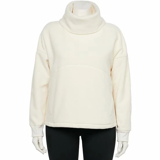 Plus Size FLX Funnel Neck Velour Pullover Ivory Silk - Image 2