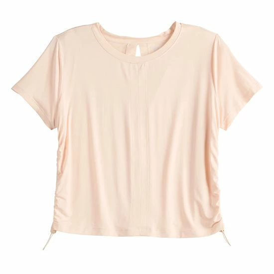 Women's FLX Cinched-Side Keyhole Back Tee Leisure Beige - Image 3