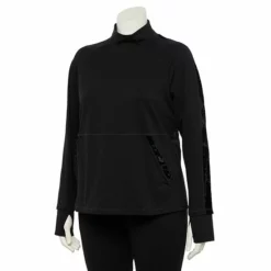 Plus Size FLX Affirmation Velvet-Trim Mockneck Top Mineral Black