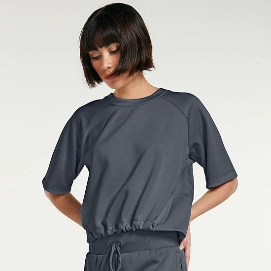 Women's FLX Banded-Bottom Crewneck Crop Top Mint Crackle - Image 7