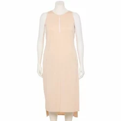 Plus Size FLX Front-Zip High-Low Dress Leisure Beige