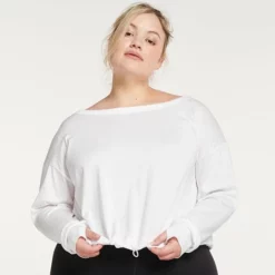Plus Size FLX Cinched Bungee-Hem Top Modern White